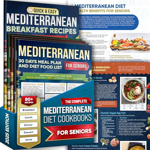 The Complete Mediterranean Diet for Seniors — Lot de 5 livres de cuisine de régime méditerranéen en couleur avec recettes polyvalentes et plan de repas de 30 jours | Comprend le petit déjeuner, le