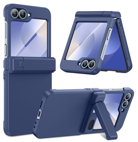 HWeggo Funda para Samsung Z Flip 7 FE/Z Flip 6 con Plegable Kickstand y Protector de Pantalla Frontal & Protección de Bisagras, Support Wireless Charging Shockproof Cover,Azul