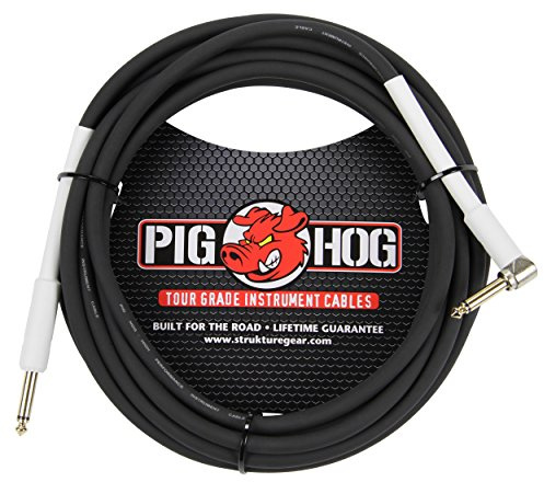 Pig Hog PH10R High Performance 8mm 1/4 to 1/4 Right-Angle Guitar Instrument Cable, 10 Feet