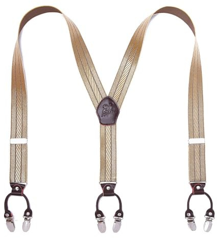 KANGDAI Cowhide Leather Mens Braces for Trousers with Strong Clips Y Style Gift Box Heavy Duty Braces 3.5cm Wide One Size Suspenders Adjustable for Men and Women