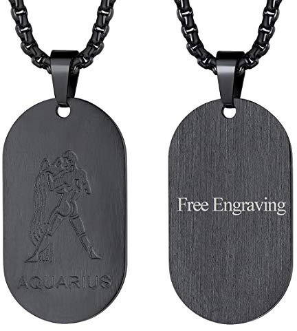 FaithHeart Collana Uomo Collana Nero Militare 12 Segni Zodiacali Collana Uomo Collana Personalizzata Nome Testo Incisione Collana Acciaio Inox Ciondolo Ovale Catena 55+5 CM Impermeabile Anallergico