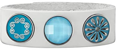 Quiges Femme Bracelet en Cuir Blanc avec Boutons Pression Bleus 18mm