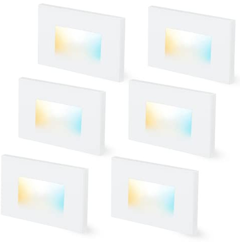 CLOUDY BAY Dimmable Upgraded 3 Color 120V LED Indoor Outdoor Step Lights,3000K/4000K/5000K 3W 100lm,Stair Light,White,6 Pack