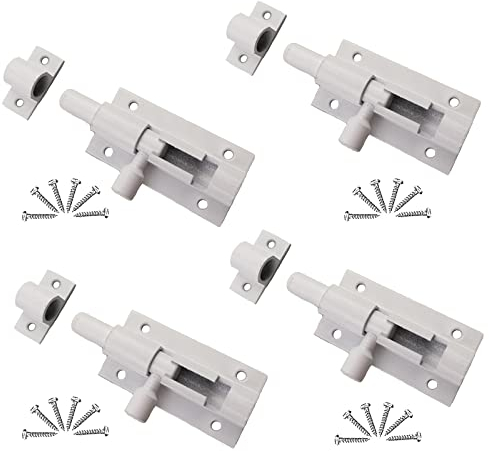 WiDream 4 Stück Aluminiumlegierung Türriegel, Riegelschloss Klein Türriegel, Schlossriegel Schrauben, Stabiles Riegelschloss, für Gartentor, Badezimmer, Schuppen (Weiß)