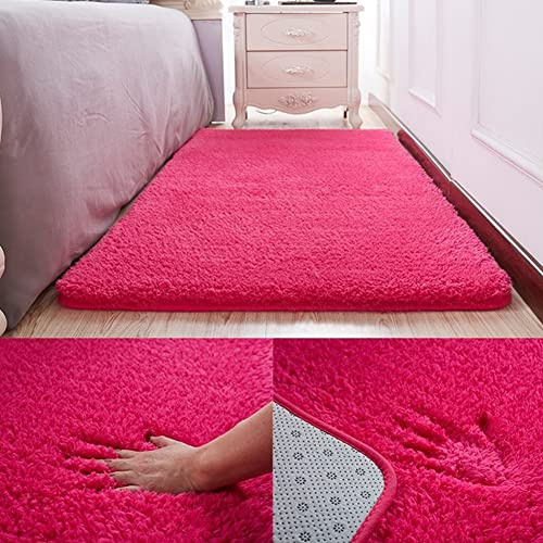 Swsen Tappeto Lungo Shaggy - Tappeti Camera da Letto Moderni per Soggiorno Home Room Décor - in Colori e Dimensioni, Dimensioni: 50 x 80 cm, Colore: Rosarossa