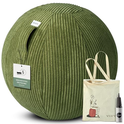 VLUV® BOL VLIP Sitzball Büro Ergonomisch [Atmungsaktiv mit Tragegriff und Wegrollschutz] Waschbarer Stoffbezug | Schwangerschaftsball| Gymnastikball Schwangerschaft Sitzball 65cm