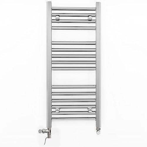 Myhomeware 300mm Wide Chrome Dual Fuel Electric Radiator Bathroom Towel Rail Radiator With Thermostatic and Standard Electric Element UK (300 x 800 mm (h), Standard Electric Element)