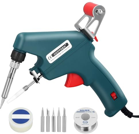 Kit de Fer à Souder, 60 W 220 V Pistolet à Souder avec Interrupteur Marche/Arrêt, Outil de Soudage à une Main avec Fil à Souder 50g, 5 Pannes à Souder, Pâte à Souder pour Souder et Réparer