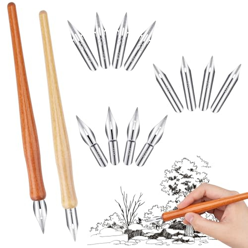 Fantasyon 14 Pieces Comic Dip Pen, Calligraphy Dip Pen Including 2 Pen Holders and 12 Nibs, Comfortable To Grip Calligraphy Pens for Writing, Painting, Sketch, Signing