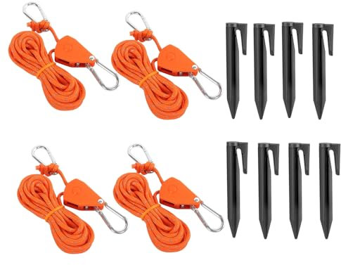 Anseom 4 Piezas Trinquete de Cuerda con Gancho, 4M Cuerdas Reflectantes con Tensor, Cuerda de Supervivencia Ajustable para Planta Tienda Senderismo