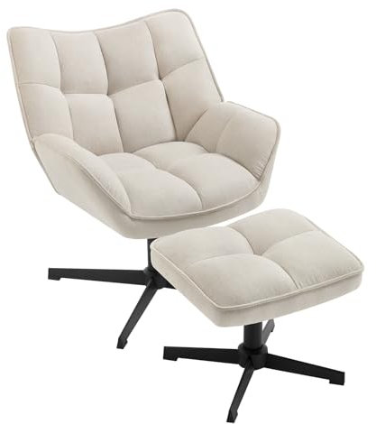 WOLTU Relaxsessel mit hocker, 360° drehbar, gepolstert, Fernsehsessel, Ohrensessel, Sessel Wohnzimmer Schlafzimmer, Leinen, Beige