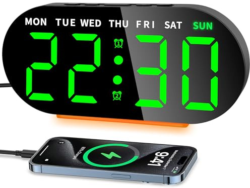 Ayybboo Digitaler Wecker mit Großer LED-Anzeige | Doppelwecker,Einstellbarer Helligkeit,Nachtlicht,USB oder Batteriebetrieb für Senioren Schlafzimmer (Grün)