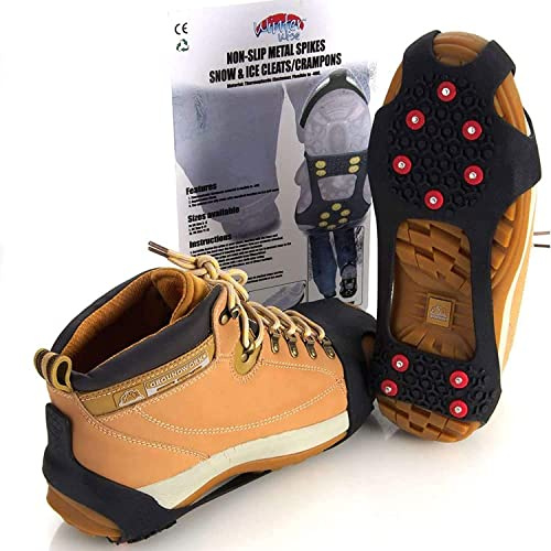 Winter Wise 10-STUD Ice Snow Grips, Anti Slip Winter Ice Cleats Universal Over-Shoe Spikes Stretch Fit Snow & Ice Crampons Traction Cleats Grips (X-Large)