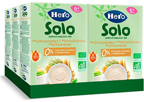 Hero Solo Bouillie Multicéréales Bio – Céréales Bio, Grain Complet, Sans Sucres Ajoutés et Sans Lait - pour Bébés Dès 6 Mois - Lot de 6 X 300 g