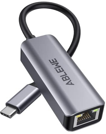 USB C to Ethernet Adapter, ABLEWE Type-C to RJ45 Gigabit Ethernet Adapter, Thunderbolt 3/4 to RJ45 LAN Network Adapter Compatible for MacBook Pro/Air, iPhone 15/16/17 Pro/Max,iMac, iPad Pro, Dell XPS