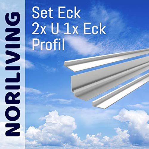 Noriliving Aluminium Profil Set für 3mm Aluverbund Duschrückwand (Silber matt) - bestehend aus 2x Abschlussprofil und 1x Eckprofil