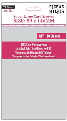 Sleeve Kings Premium Superstora kortfodral, 89 x 146 mm, 110-pack, 60 mikron tjocklek, klara, syrafria, PVC-fria korthylsor, kompatibla med Kingdom Death: Monster, The Elder Scrolls: Call to Arms och