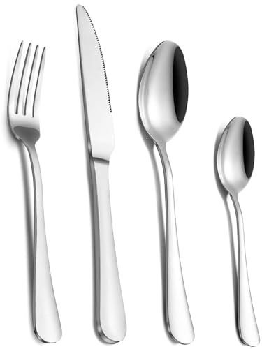 Cutlery Set, Pleafind Cutlery Set for 4, 16 Piece Silverware Set, Stainless Steel Knife and Fork Set, Flatware Set, Mirror Polished, Dishwasher Safe