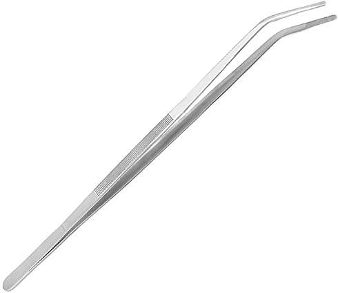 Laja Imports Stainless Steel Extra-Long 18 Inch Tongs Tweezers Curved With Precision Serrated Tips For Garden, Kitchen, Indoor & Outdoor for Educational Use