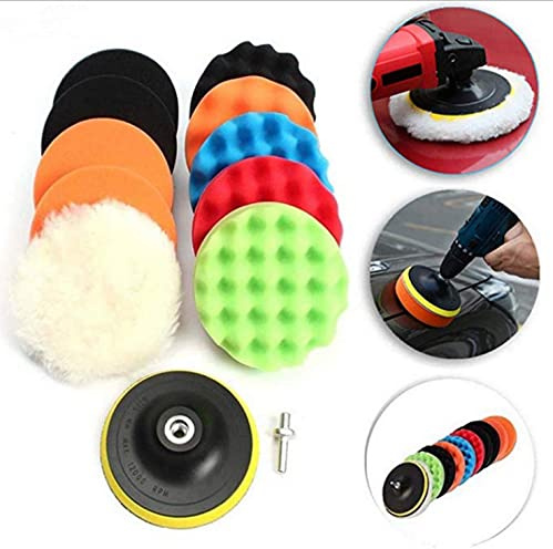 Dimoxii Esponja de Pulido Coche12pcs Set de Almohadillas para Pulir Almohadillas Kit de Ajuste con Taladro Adaptador para Coche (Esponja pulidora de 4 Pulgadas)