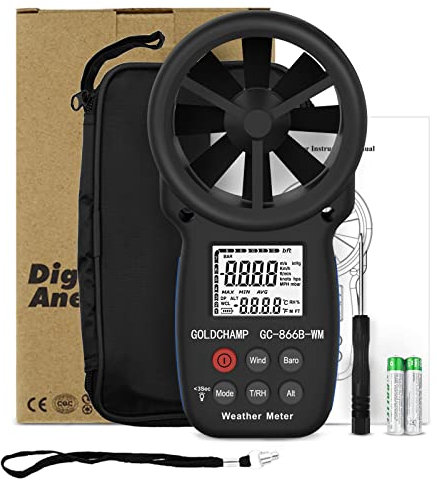 Wind Speed Anemometer, Handheld Wind Velocity Meter Gauge, Max/Min Digital Speedometer, CFM Air Flow Measurement, Wind Chill, Altitude, Barometer, Temperature ℃/℉, HVAC Test Tools with LCD Backlight