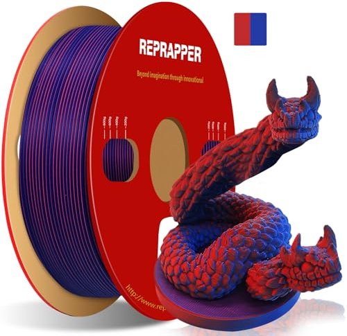 Reprapper Dual Color PLA Filament 1.75mm – Coextrusion Matte Red & Blue for 3D Printer & 3D Pen, Multicolour Like Rainbow PLA, 2.2lbs (1kg), Smooth & Easy Printing