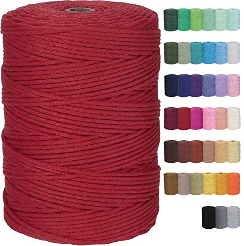 GOHOF Macrame Cotton Cord 3mm x 328yards Natural - Soft, Colored Macrame Cord for Plant Hanger, Wall Hanger and Dreamcatcher