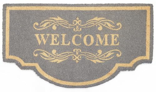 Casa Service Welcome Paillasson en Coco Naturel, Motif Croissant, 50 x 90 cm, Fond Caoutchouc PVC, pour entrée résistante, Lavable, antidérapant (Grey B)