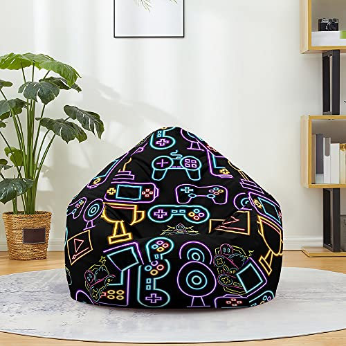 FANSU Sitzsack Waschbar Ohne Füllung für Kinder und Erwachsene, Stuhlbezug Indoor Outdoor, Textile Aufbewahrung Mit Reißverschluss (100x120cm, Neon Spielkonsolen)