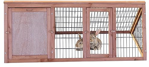 MaxxPet Kaninchenstall mit Auslauf – Hasenstall Draußen Winterfest – Kaninchenhaus – Kaninchenkäfig – Nagetierkäfig – 118x52x45cm - Braun