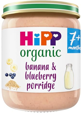 HiPP Organic Banana & Blueberry Porridge Baby Food Jar 7+ Months 160g (Pack of 6)