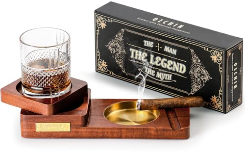 OZCHIN Posacenere per sigari in ottone, accessori per sigari, per interni ed esterni, patio, casa, ufficio, quadrato, in legno, 4 scomparti, ottimo regalo di Natale per uomini e papà