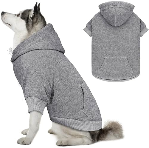 Dog Sweaters for Large Dogs,Dog Hoodie Sweater Solid Soft Brushed Fleece Pet Clothes Hoodie Sweatshirt with Pocket(Grey-XL)