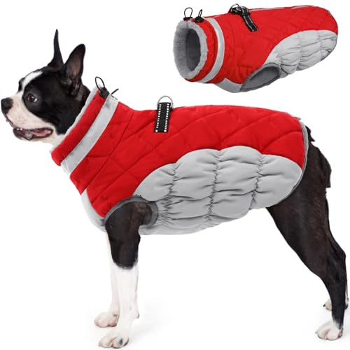 AOFITEE Cappotto invernale caldo per cani, riflettente in pile, con imbracatura e cerniera, impermeabile, tuta da neve per cani di piccola taglia