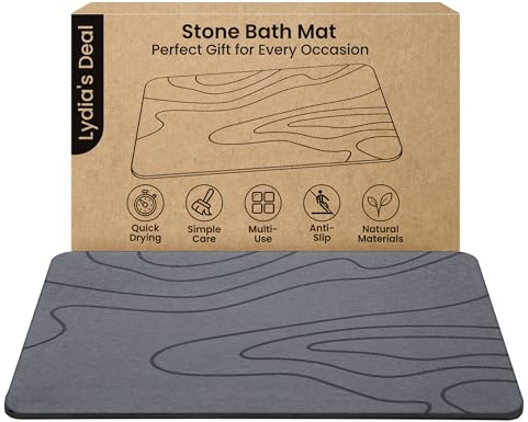 Stone Bath Mat – Non-Slip Diatomaceous Earth Shower Mat, Super Absorbent & Quick-Drying Bathroom Floor Mat, Easy-to-Clean Diatomite Bath Stone for Safer, Dryer Steps (23.6 x 15.4, Gray)