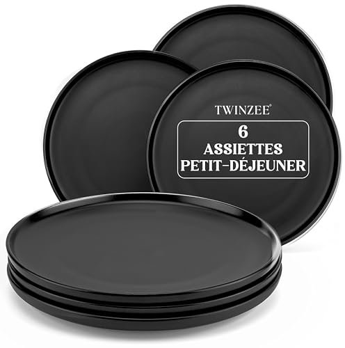 Twinzee Vajilla Completa de Gres Negro - Juego de 6 Platos Pequeños - Resistente al Microondas y Lavavajillas - Vajilla y Artes de la Mesa Elegante