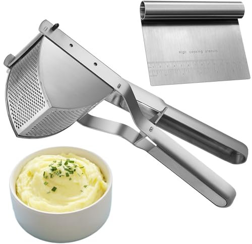 Potato Ricer Stainless Steel with Dough Scraper, Ricer for Mashed Potatoes Professional Masher Kitchen Tool Fruit Press Baby Food Masher