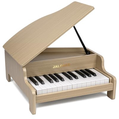 JALOKEE Tastiera per pianoforte per bambini, 25 tasti, pianoforte a coda in miniatura, strumento educativo in legno, volume regolabile, adatto per ragazze e ragazzi in età bassa (Quercia)