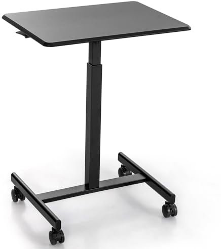 Escritorio de altura ajustable para laptop, escritorio de pie móvil con ruedas, estación de trabajo portátil para oficina en casa, estación de trabajo para computadora sobre mesa de cama para