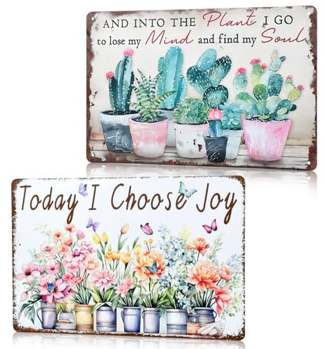 2 Pezzi Targa da Giardino in Metallo 20x30 cm, Decorazione Vintage per Terrazza Giardino Veranda, Targa in Metallo con Design Rustico per Esterni