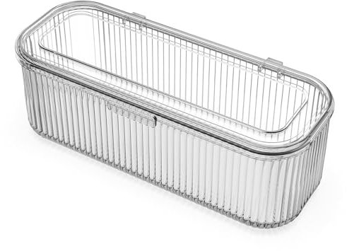 JessLab Makeup Brush Holder Organizer, Clear Makeup Sponges Organizer,Cosmetic Storage Case with Lid Display Case for Vanity (1 Pack)