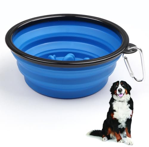 1 PCS Cuenco Plegable de Silicona para Perro, Comedero Perro Antivoracidad, Bebedero o Comedero Portatil sin BPA para Perros, Incluye Mosquetón Portátil para Viaje (350ML)