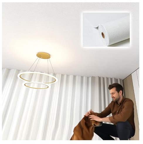 Pannelli soffitto Carta Da Parati Per Soffitti Autoadesivi, Resistente Alle Macchie - Bianco Puro, Larghezza 50 Cm, Carta Da Parati Per Soffitti, Senza Adesivo Aggiuntivo(L 10m)