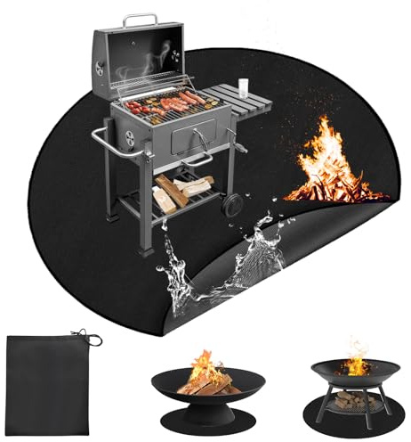 Utomhusgrillmatta, rund hopfällbar grillmatta, återanvändbar brandsäker matta för solospis golv (91 x 91 cm)