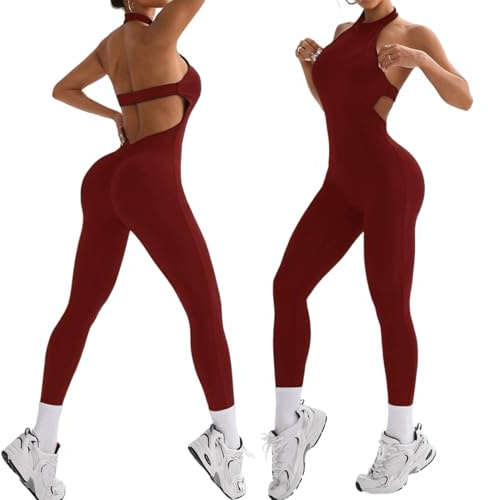 XDSP Overall Kvinnor Sportig Elegant Tight Scrunch Butt V Tillbaka Jumpsuit Jumpsuit Slims Ärmlös Sport Rygglös Yoga Jumpsuit One-Piece Gym Bodysuit