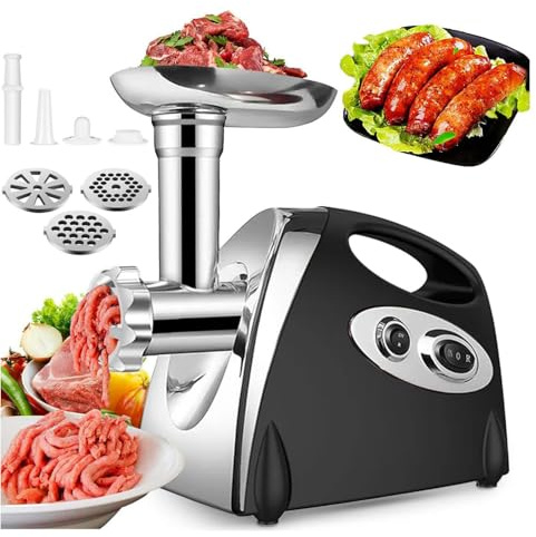 2800W Hachoir à Viande Électrique,Lame Broyage en Acier Inoxydable,3 Plaques Broyage,Accessoire à Biscuits,Tube à Saucisses, Accessoire Kubbe,Hachoir a Viande Professionnel Idéal Pour La Maison (Noir)