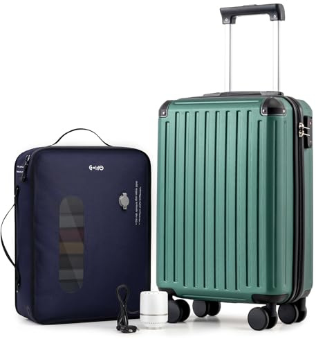 COOLIFE Valigetta da cabina 55 x 35 x 20 cm per Ryanair, bagaglio a mano, valigia rigida con serratura TSA e 4 ruote gemelle, verde scuro, Vakuum-55x35x20cm+Pumpe, Ryan Airlines Bag - Borsa da viaggio