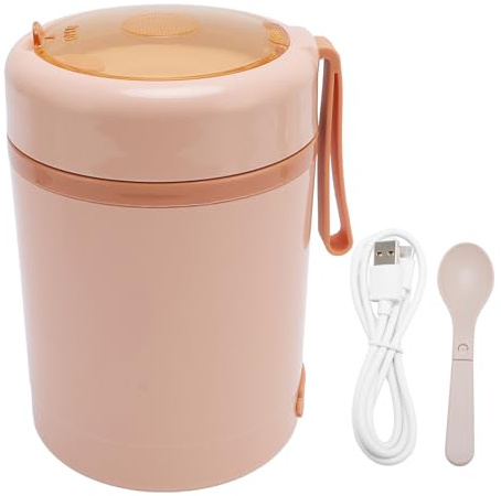 Goshyda Lunch Box Elettrico da 600 Ml, Scaldavivande Portatile in Acciaio Inossidabile con Cucchiaio, Tazza Riscaldante Isolata a Temperatura Costante 60 ° C Alimentata Tramite USB, per (PINK)