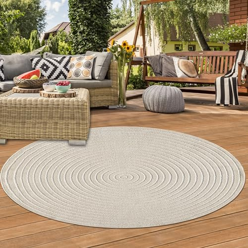 Matta dröm utomhus matta beige rund modern väderbeständig lätt att rengöra robust cirkelstruktur polypropen för balkong terrass trädgård beige 160 cm rund
