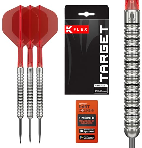 Target Darts Artemis tungsten stålspets dartset 21 g-26 g | Artemis Original | K-Flex-flygningar och skaft | Professionellt darttillbehörsset med dartplånbok ingår